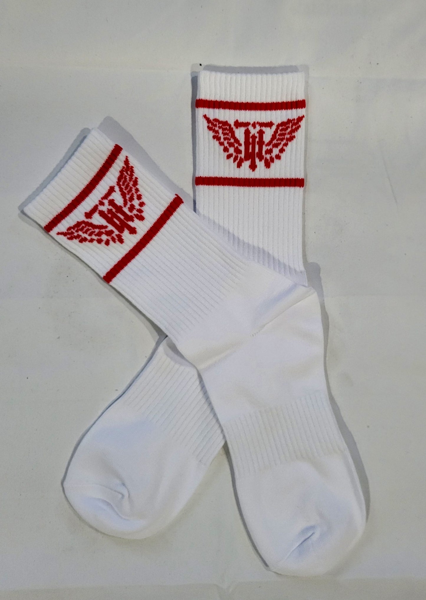 RED/ WHITE “TAT IT UP” RIBBED SOCKS